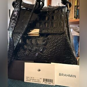 Brahmin Margo Crossbody Black Melbourne Croc‑Embossed Leather EUC